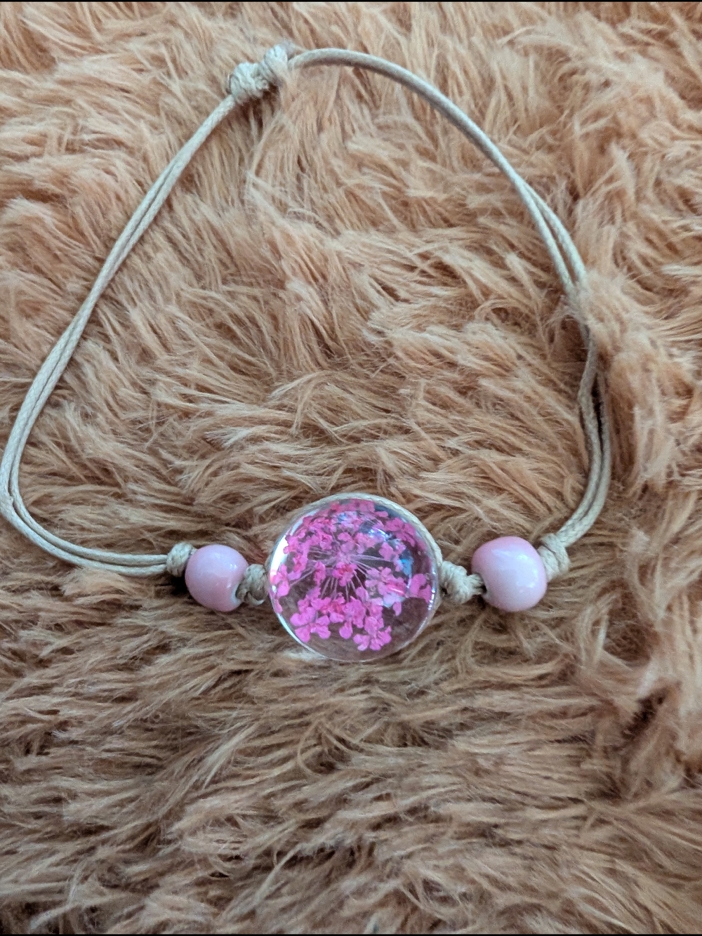 Pink Floral Resin Adjustable Bracelet - Brand